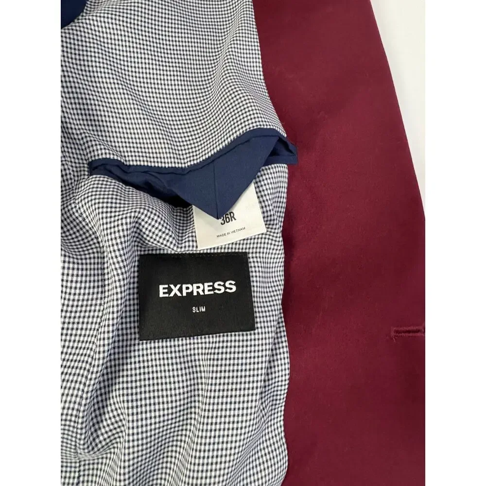 Express Slim Men's Burgundy Sport Coat Blazer 36R Two Button Jacket